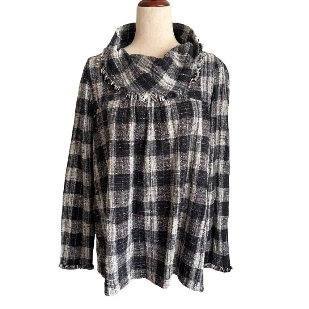 Free People Black and White Plaid Top